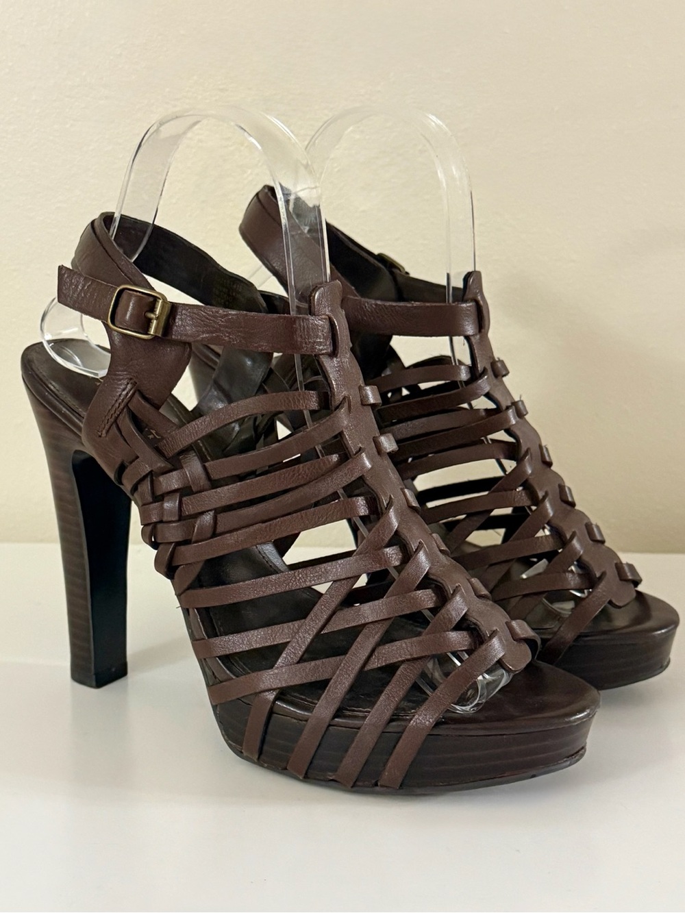Lauren Ralph Lauren Brown Leather Strappy Platform Heels Size 8B